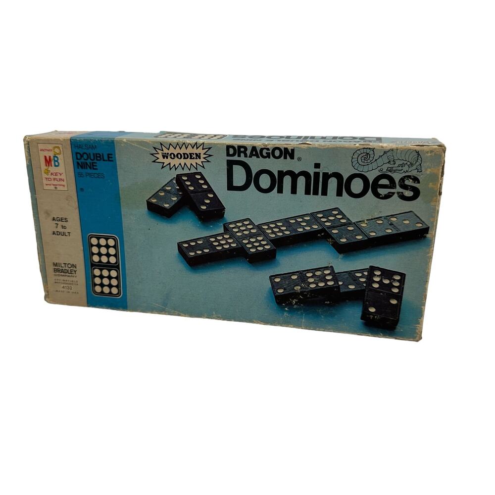 Vintage Dominoes Double Nine Wooden by Milton Bradley 1970 4132 55 pcs